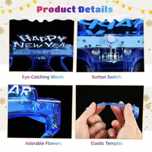 Vista 4 de B bangcool Gafas LED 2024 con luz LED 2024 para decoración de fiesta de Año Nuevo