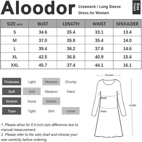 Vista 5 de Aloodor Vestido de otoño para mujer manga larga abombada cuello redondo vestidos casuales