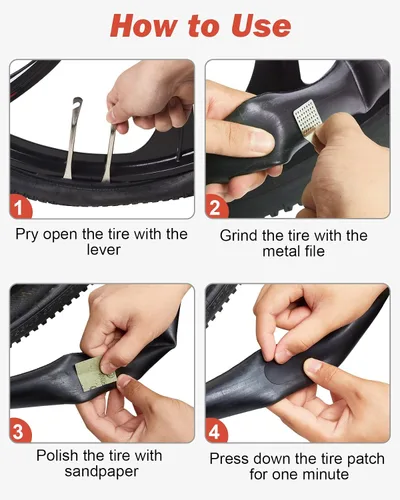 Vista 4 de Zacro Bike Tire Repair Kit, Bike Tube Patch Kit with Stainless Steel Tire Levers, 24 PCS Bike Tube Patches,Metal Rasp, Bike Patch Kit for Mountain