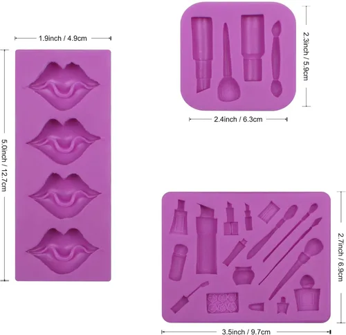 Vista 2 de Moldes de silicona de chocolate para maquillaje, molde de fondant de lápiz labial para hornear decoración de pastel de cumpleaños de niña