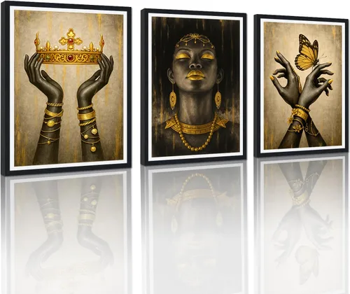 Vista 81 de MAMAGO Lienzo decorativo para pared, pintura de belleza dorada y negra, fotos de mujeres africanas, hermosos pósteres de mujer negra, impresiones