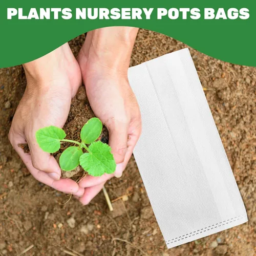 Vista 6 de 100pcs Non-Woven Fabric Planting Grow Bags for Seedlings and Vegetable Nursery, 20x20cm Soil Filling Size with Breathable, Biodegradable