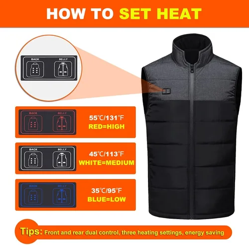 Vista 2 de YURCI Chaleco eléctrico con calefacción para hombres y mujeres, calentador de cuerpo con calefacción con carga USB, 11 calentadores con 3 niveles