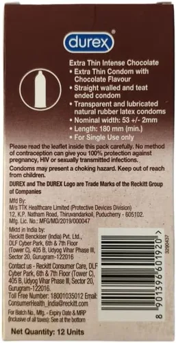 Vista 3 de Durex Preservativos extra finos con sabor a chocolate intenso para hombre, 12