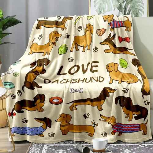 Vista 14 de Manta de perro salchicha Weiner, manta de perro salchicha con texto en inglés "I Love Dachshunds" para adultos, regalo súper suave para los amantes