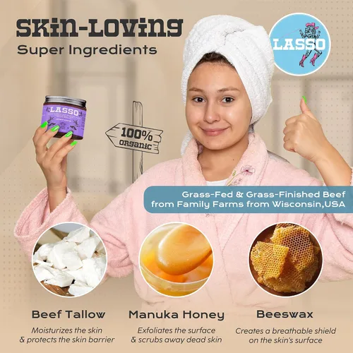 Vista 4 de LASSO - Bálsamo de incienso cítrico de sebo de res y miel de manuka – Hidratante facial con cera de abeja orgánica – Cuidado de la piel con sebo