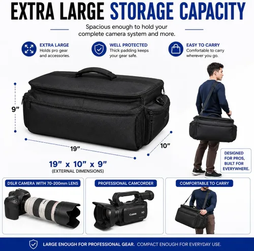 Vista 4 de eCost Acuvar profesional extra grande con acolchado adicional, bolsa de accesorios resistente al agua para gadgets compatible con cámaras