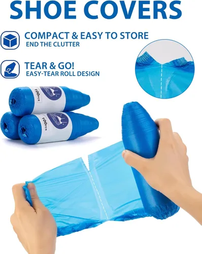 Vista 2 de Cubrezapatos desechables antideslizantes, fundas impermeables para botas con rollo compacto para fácil almacenamiento, paquete de 100 fundas