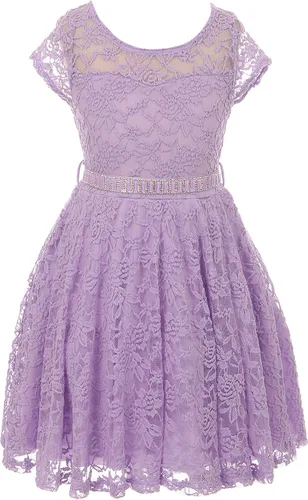 Vista 36 de Little Girl - Vestido de niña con manga de encaje y cinturón de piedras