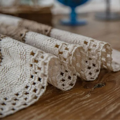 Vista 3 de Juego de 4 manteles individuales bohemios marrones tejidos de macramé, manteles de algodón y lino para decoración de cocina para mesa de comedor, 12