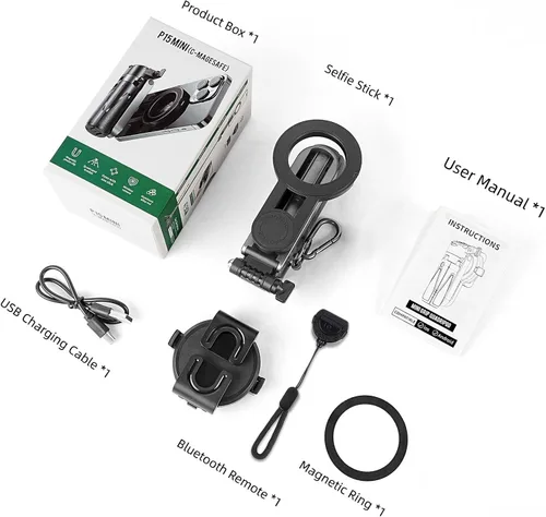 Vista 9 de WOVTE Palo selfie magnético 4 en 1, trípode MagSafe de bolsillo portátil para iPhone con control remoto desmontable, rotación de 360° para iPhone