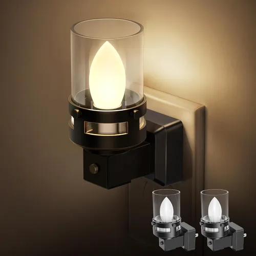 Vista 8 de Briignite Candelabro de luz nocturna enchufable a la pared, luz nocturna LED cálida con sensor de anochecer a amanecer, 0-100LM regulable, luz