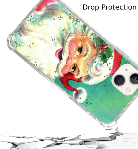 Vista 3 de Funda retro vintage de Papá Noel para iPhone 15, diseño de dibujos animados Kawaii de invierno para niñas, niños, mujeres y hombres, funda única