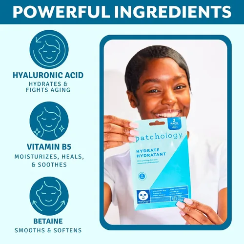 Vista 3 de Patchology Hydrate FlashMasque - Mascarilla facial con ácido hialurónico - Mascarilla facial para el cuidado de la piel para hombres y mujeres