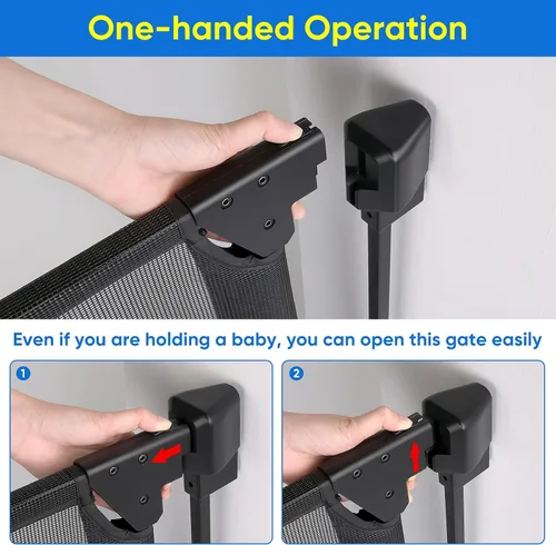 Vista 6 de Puerta mejorada de 28-43 pulgadas sin barra inferior para bebé/perro para uso en casa, escaleras, puertas Heavy-duty Hardware Mount Dog Gate with