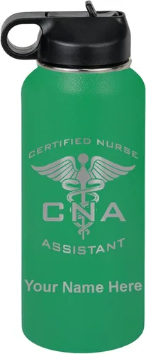 Vista 29 de LaserGram Botella de agua personalizada, asistente de enfermería certificada por la CNA, acero inoxidable de doble pared aislada al vacío con popote