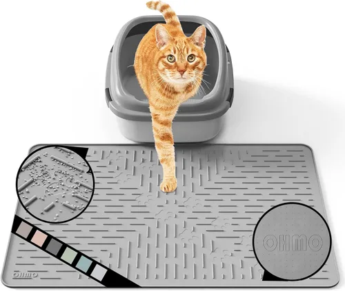 Vista 28 de OHMO Alfombrilla Grande para Arena de Gatos Alfombrilla de Captura Premium Goma de Silicona 31.5 x 23.6 pulgadas Gris Ceniza, Alfombrilla para Caja