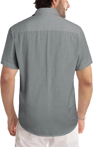 Vista 109 de JMIERR Camisas de vestir a rayas con botones y manga corta para hombre