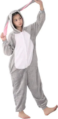 Vista 8 de WOYASIM Pijama de animal para niños, disfraz de una pieza, ropa de dormir, Halloween, Pascua, cosplay para niñas y niños