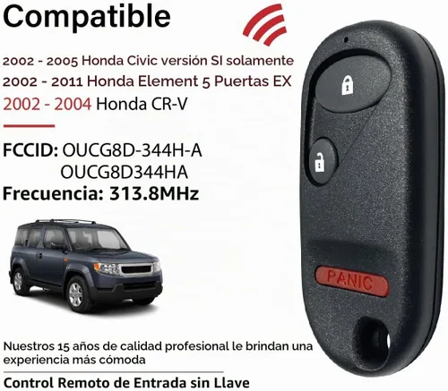 Vista 2 de Control remoto de entrada sin llave OUCG8D344HA 313.8MHz 3 botones de repuesto para Honda Civic Element CR-V 2002-2011