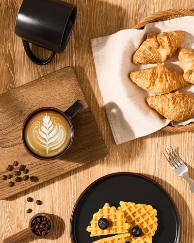 Vista 7 de famiware Mercury - Tazas de café de 13 onzas, juego de 4 tazas de café con asa, tazas para café con leche, té caliente, capuchino, moca, cacao, negro