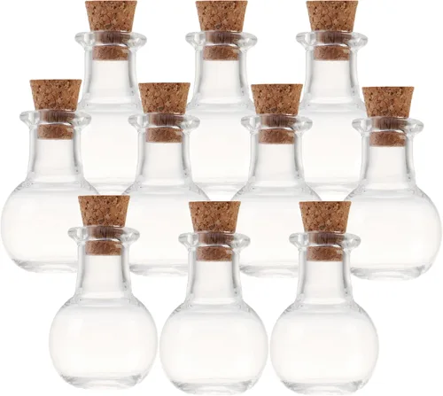 Vista 11 de 25 mini botellas de vidrio con tapas de corcho, 5 formas clásicas, pequeños frascos de vidrio, botellas de deseos, pequeños frascos decorativos