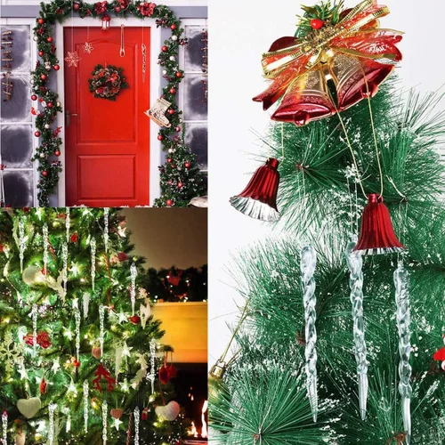 Vista 3 de 50 piezas de decoración de Navidad acrílico copo de nieve carámbano árbol de Navidad colgante transparente DIY adorno colgante decoración de fiesta