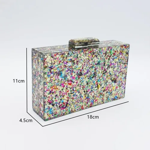 Vista 2 de CZDYUF - Bolso de mano de acrílico multicolor, mezcla de colores, bolsa de noche, bolsa de boda, fiesta, graduación, bolsa de mensajero con cadena