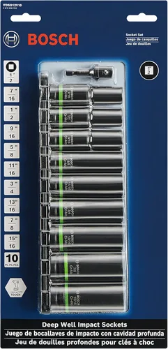 Vista 2 de BOSCH ITDSO12V10 Juego surtido de 10 piezas mixtas de 1/2 pulgada con adaptador de enchufe hexagonal de 1/4 pulgadas a 1/2 pulgada