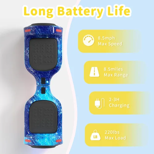 Vista 4 de SIMATE - Aeropatineta para niños, altavoz Bluetooth y luces LED azul (Galaxy Blue)