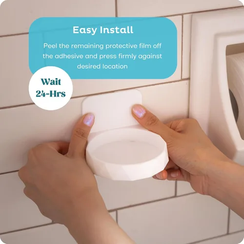 Vista 4 de Soporte de pared para dispensador de espuma de papel higiénico - Soporte adhesivo para baño - Instalación sin taladros - Compatible con dispensador