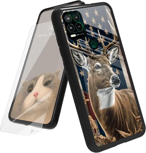Vista 77 de Funda para Motorola Moto G Play 4G 2024 con protector de pantalla, parte trasera de vidrio templado + funda de silicona suave TPU absorción