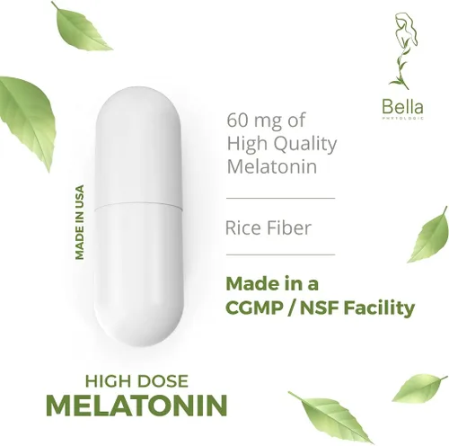 Vista 2 de Melatonina pura 60 mg – Ayuda nocturna de alta potencia para descanso profundo, relajación, jet lag y alivio del estrés – Acción rápida, sin hábito