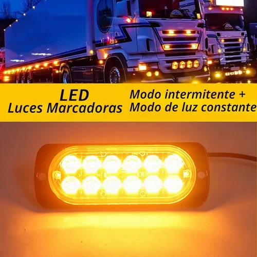 Vista 8 de 20 luces estroboscópicas LED de aluminio, 12 LED por luz, 18 modos de flash y constantes, luces de advertencia de doble color ámbar/blanco