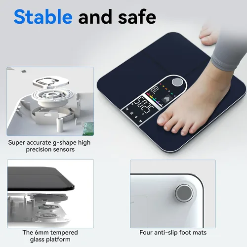 Vista 4 de Báscula inteligente con IMC masa muscular de grasa corporal, báscula digital de peso para baño con analizador preciso de composición corporal de 17