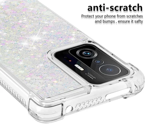 Vista 4 de Funda brillante con purpurina para Xiaomi 11T 5G, 11T Pro 5G, funda de arena movediza líquida de silicona suave TPU a prueba de golpes, funda