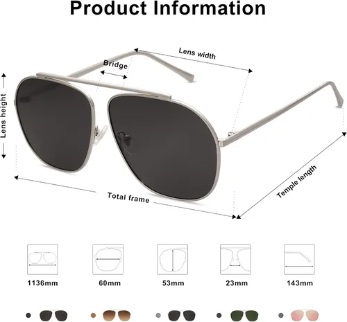 Vista 4 de SOJOS Gafas de sol estilo aviador polarizadas cuadradas retro de gran tamaño para mujer y hombre, clásicas, vintage, de metal, SJ1173