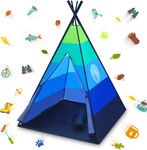 Vista 8 de USA Toyz Happy Hut Tienda Tipi para Niños - Tienda de Casa de Juegos Tipi Desplegable Interior para Niños, Niñas, Niños Pequeños con Bolsa de Azul