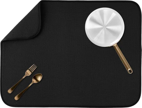 Vista 43 de S&T INC. Tapete de microfibra para secado de platos, reversible y absorbente para cocina, de 16 x 18 pulgadas, color negro