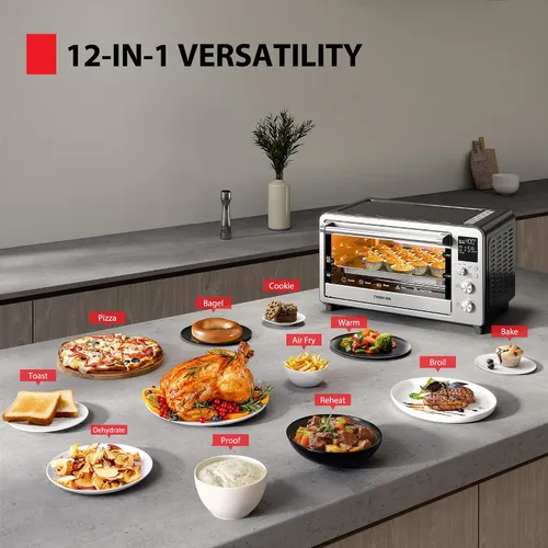 Vista 4 de TOSHIBA ChefFry - Combo de horno tostador y freidora de aire con tostadas, hornear, asar, pizza y deshidratación, capacidad de 26.4 cuartos