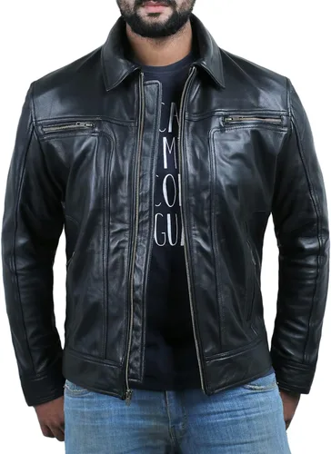 Vista 2 de Laverapelle 1501382 - Chaqueta de piel de cordero auténtica para hombre (negro, chaqueta de aviador)