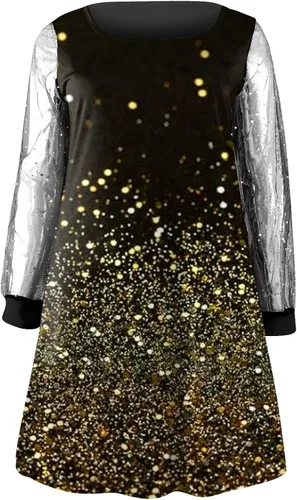 Vista 3 de Vestidos de Nochevieja para mujer, manga larga, cuello en V, vestido de fiesta, vestido de fiesta, vestido de cóctel, vestido formal con vuelo