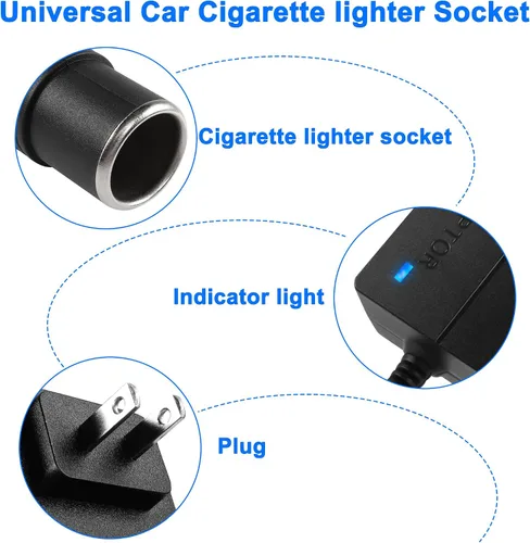 Vista 5 de MEIRIYFA Adaptador de corriente para encendedor de cigarrillos de 110-240V a 12V 24W, convertidor de CA a CC, transformador de fuente