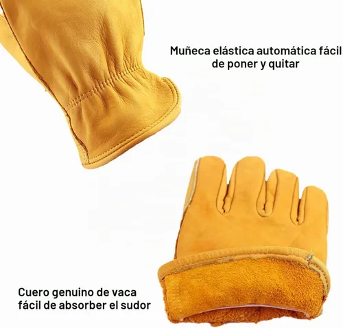 Vista 3 de OZERO Leather work gloves for men,cowhide gardening gifts garden yard Dorado