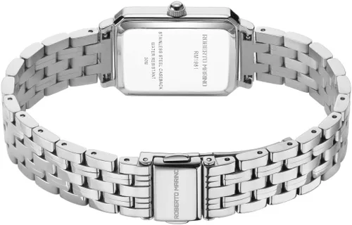 Vista 4 de Roberto Marino RM1982 Reloj de lujo para mujer rectangular dorado - Movimiento de cuarzo japonés, diseño vintage de acero inoxidable, esfera