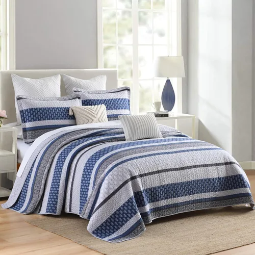 Vista 3 de Juego de ropa de cama con colcha Homzard tamaño individual - Juego de edredón 100% algodón, colcha de cama gris y azul para la cama, ropa de cama