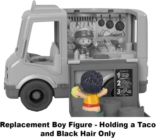 Vista 4 de Pieza de repuesto para Fisher-Price Little People Serve It Up Food Truck Playset - GTT73 ~ Figura de niño de repuesto que sostiene un taco ~ Pelo