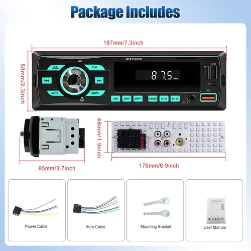 Vista 8 de Radio de coche Bluetooth Single DIN Audio estéreo para automóvil, audio para automóvil con Bluetooth dual y control de aplicaciones, compatible