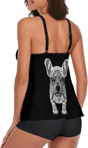 Vista 3 de Frenchie French Bulldog Women Two Piece Tankini Swimwear Swimsuits Bathing Suits Set with Strappy Top and Shorts
