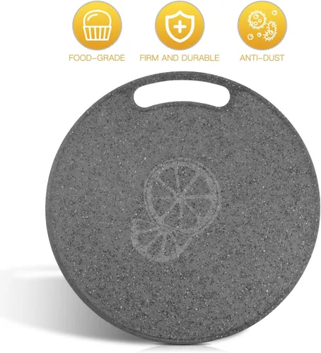 Vista 3 de Cabilock Tabla de cortar redonda de mármol de imitación de 12.20 pulgadas, bloque de cortar de plástico, tabla de cortar frutas y verduras